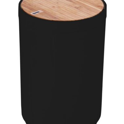 Πεντάλ/Χαρτοδοχείο πλαστικό μαύρο με καπάκι bamboo 18x26cm Estia 02-3876
