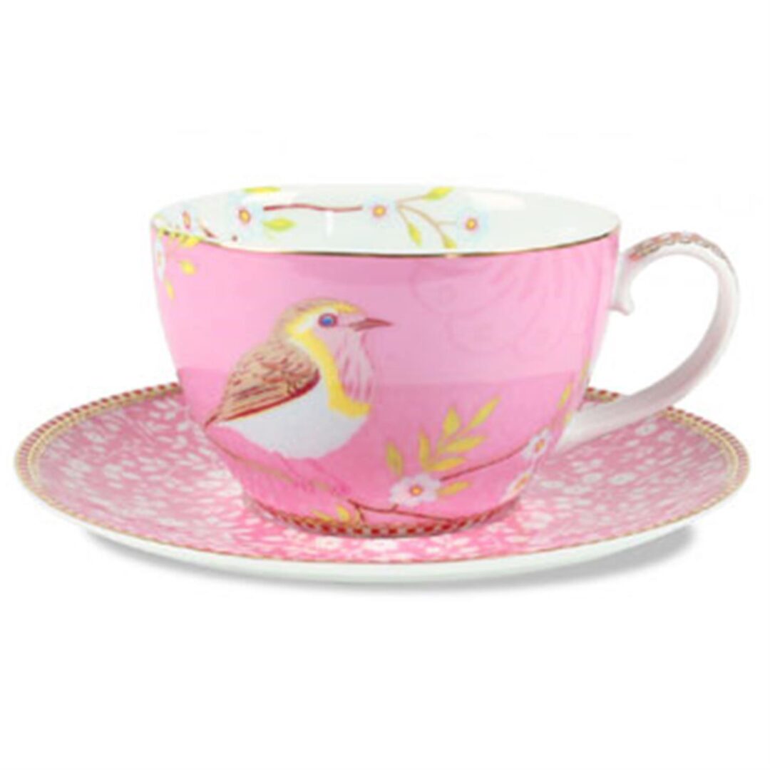 Φλιτζάνι καπουτσίνο με πιατάκι Floral 280ml πορσελάνινο ροζ Pip Studio 51004001