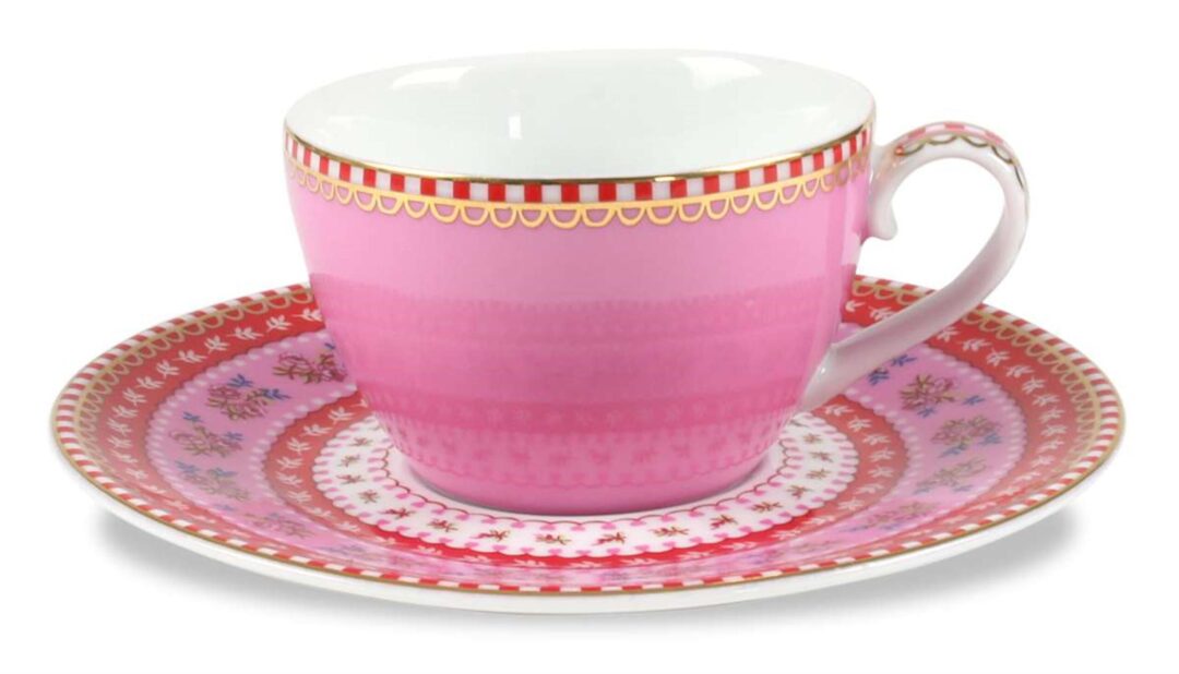 Φλιτζάνι εσπρέσο με πιατάκι Floral 80ml πορσελάνινο ροζ Pip Studio 51004004