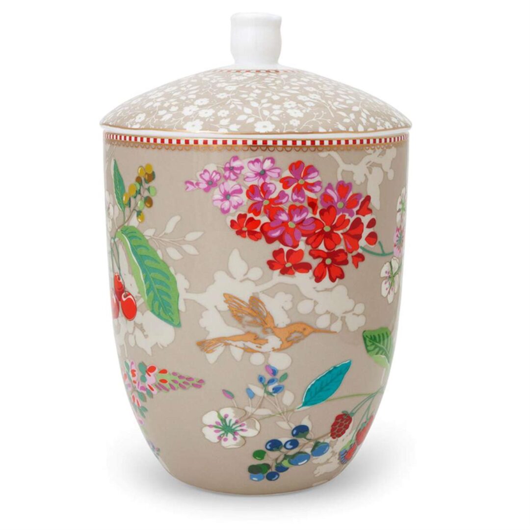 Βάζο αποθήκευσης Floral Hummingbirds 1500ml πορσελάνινο χακί Pip Studio 51009024