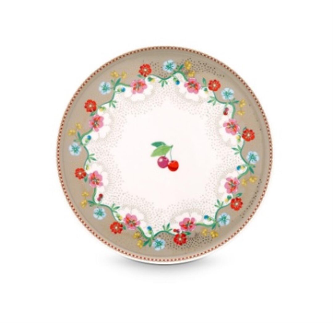 Πιατέλα με πόδι Floral Cherry πορσελάνινη χακί Δ-21cm Pip Studio 51010018