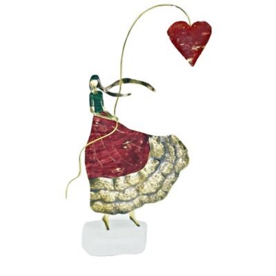 Χειροποίητο διακοσμητικό επιτραπέζιο Κοπέλα και καρδιά ορειχάλκινο 10x22cm