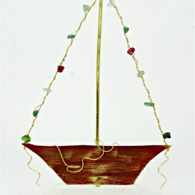 Χειροποίητο διακοσμητικό επιτραπέζιο Καράβι παραδοσιακό ορειχάλκινο κόκκινο 14x23cm