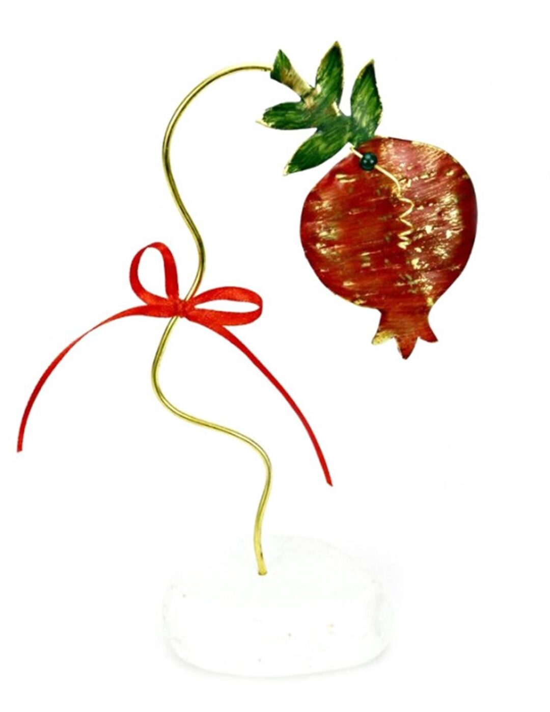 Χειροποίητο διακοσμητικό επιτραπέζιο Ρόδι γούρι με φύλλα ορειχάλκινο κόκκινο 8x15cm