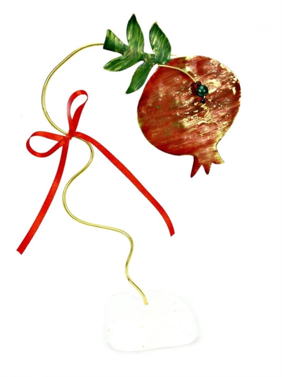 Χειροποίητο διακοσμητικό επιτραπέζιο Ρόδι γούρι με φύλλα ορειχάλκινο κόκκινο 10x18cm