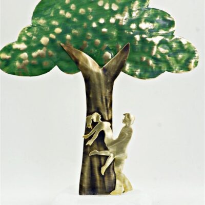 Χειροποίητο διακοσμητικό επιτραπέζιο Ζευγάρι με δέντρο ορειχάλκινο 17x22cm