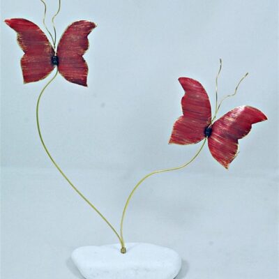 Χειροποίητο διακοσμητικό επιτραπέζιο Πεταλούδα διπλή ορειχάλκινο κόκκινο 21x25cm