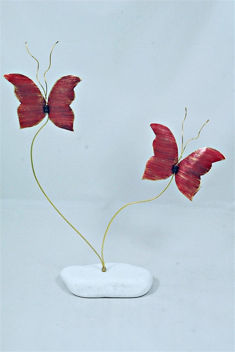 Χειροποίητο διακοσμητικό επιτραπέζιο Πεταλούδα διπλή ορειχάλκινο κόκκινο 21x25cm