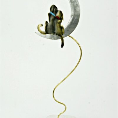 Χειροποίητο διακοσμητικό επιτραπέζιο Σκυλάκια φεγγάρι με καρδιά ορειχάλκινο 7x23cm