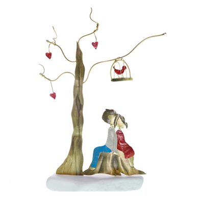 Χειροποίητο διακοσμητικό επιτραπέζιο Ζευγάρι στο δέντρο της αγάπης ορειχάλκινο 15x22cm