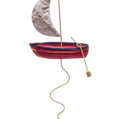 Χειροποίητο διακοσμητικό επιτραπέζιο Βάρκα με πανί ορειχάλκινο 12x26cm