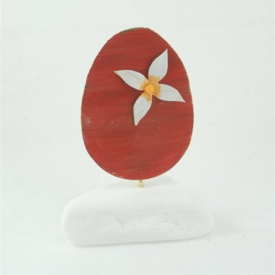 Χειροποίητο διακοσμητικό επιτραπέζιο Αυγό λουλούδι ορειχάλκινο κόκκινο/ιβουάρ 5