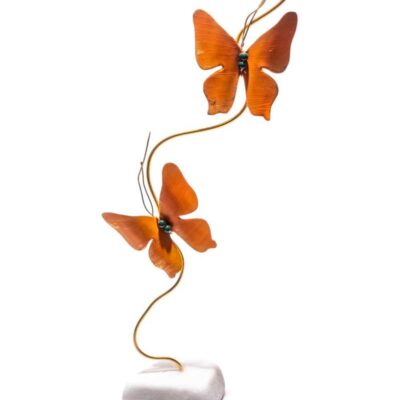 Χειροποίητο διακοσμητικό επιτραπέζιο Πεταλούδα διπλή ορειχάλκινο πορτοκαλί 12x26cm
