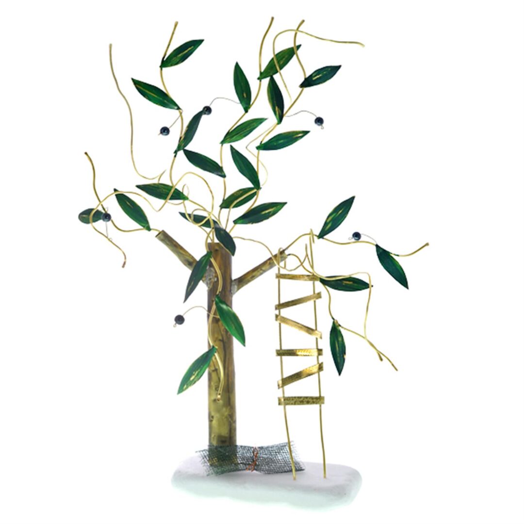 Χειροποίητο διακοσμητικό επιτραπέζιο Δέντρο ελιάς κορμός με σκάλα ορειχάλκινο 28x40cm