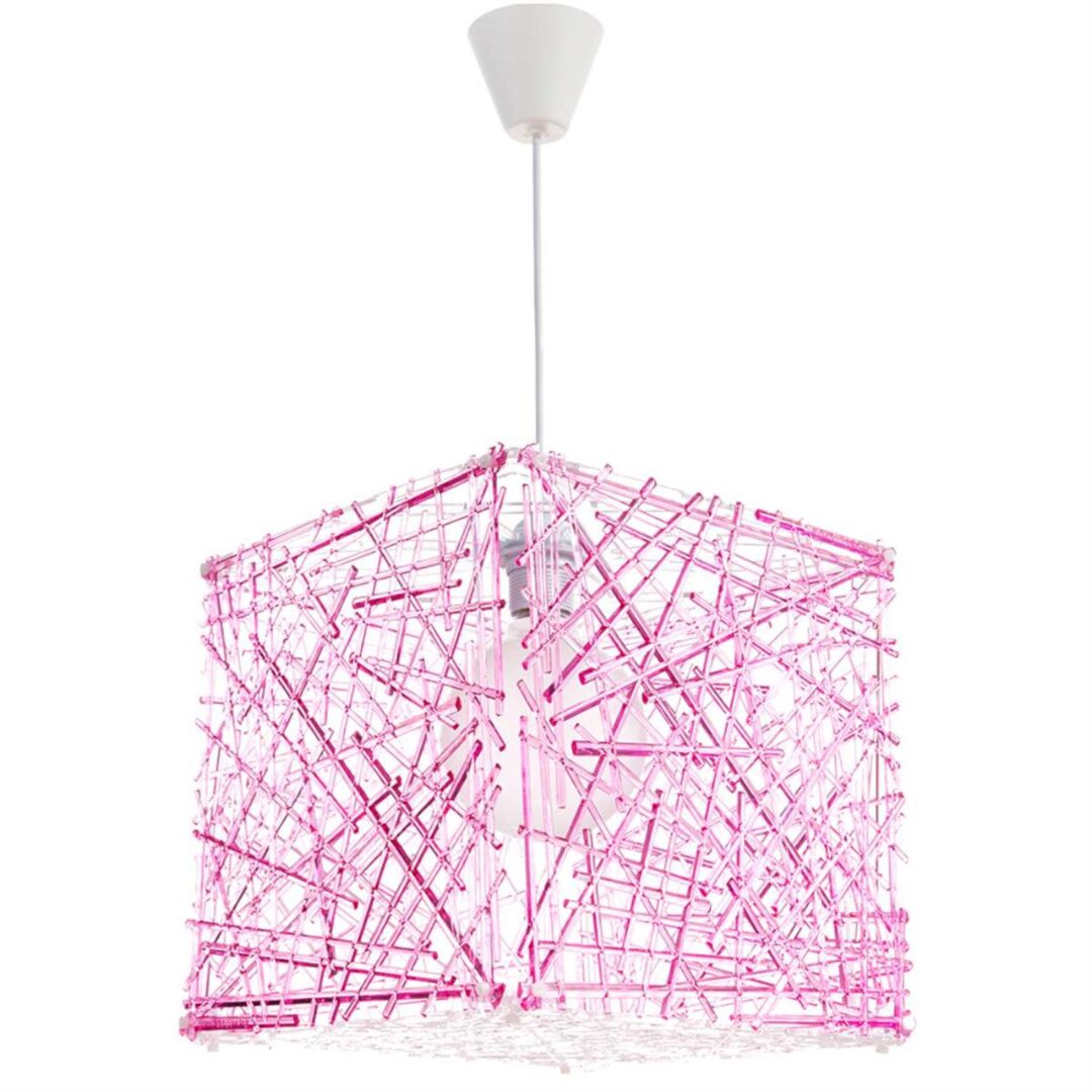 Φωτιστικό οροφής μονόφωτο κρεμαστό Κύβος plexiglass ροζ 30x30cm Inlight 4339-PINK