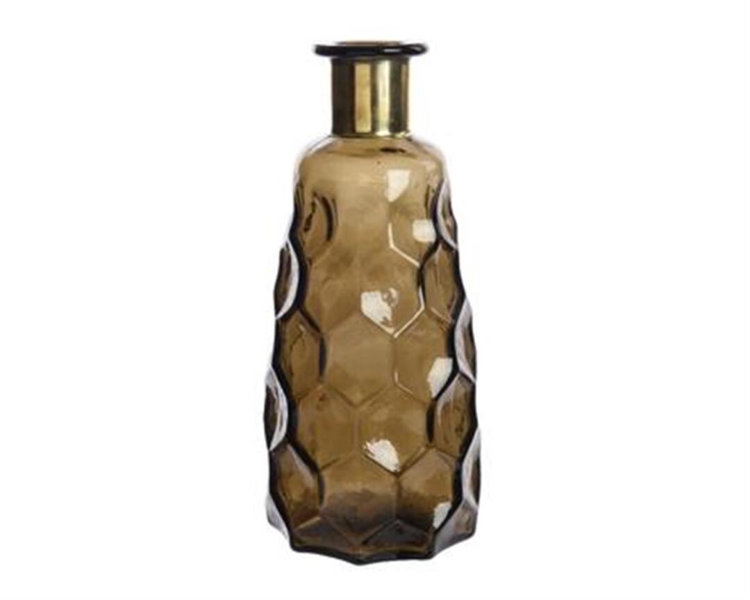 Βάζο γυάλινο smokey γκρι με χρυσό τελείωμα Δ12.5x30cm  Kaemingk 646337