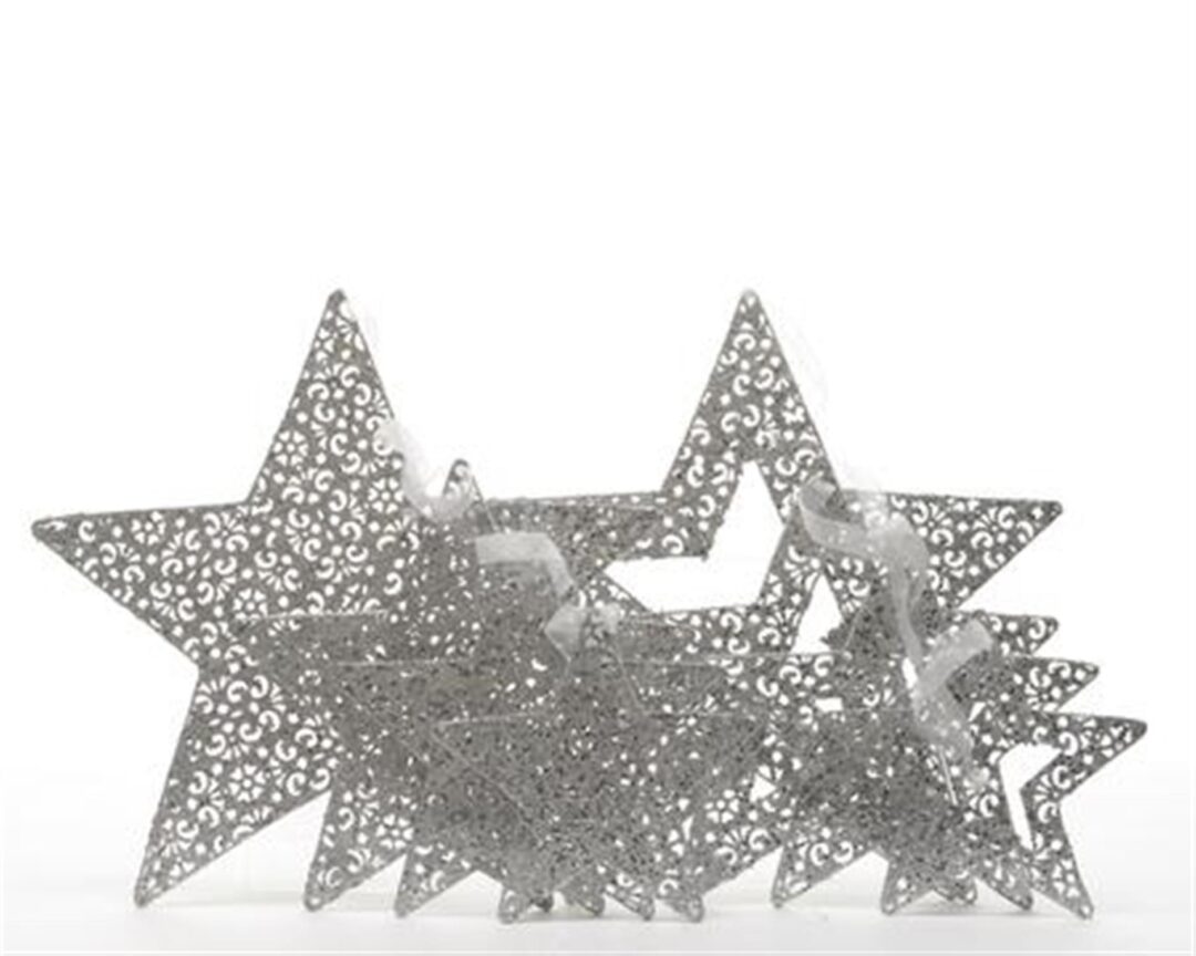 S/4 Χριστουγεννιάτικα στολίδια Αστέρι μεταλλικά ασημί διάτρητα Δ40cm Kaemingk 737460