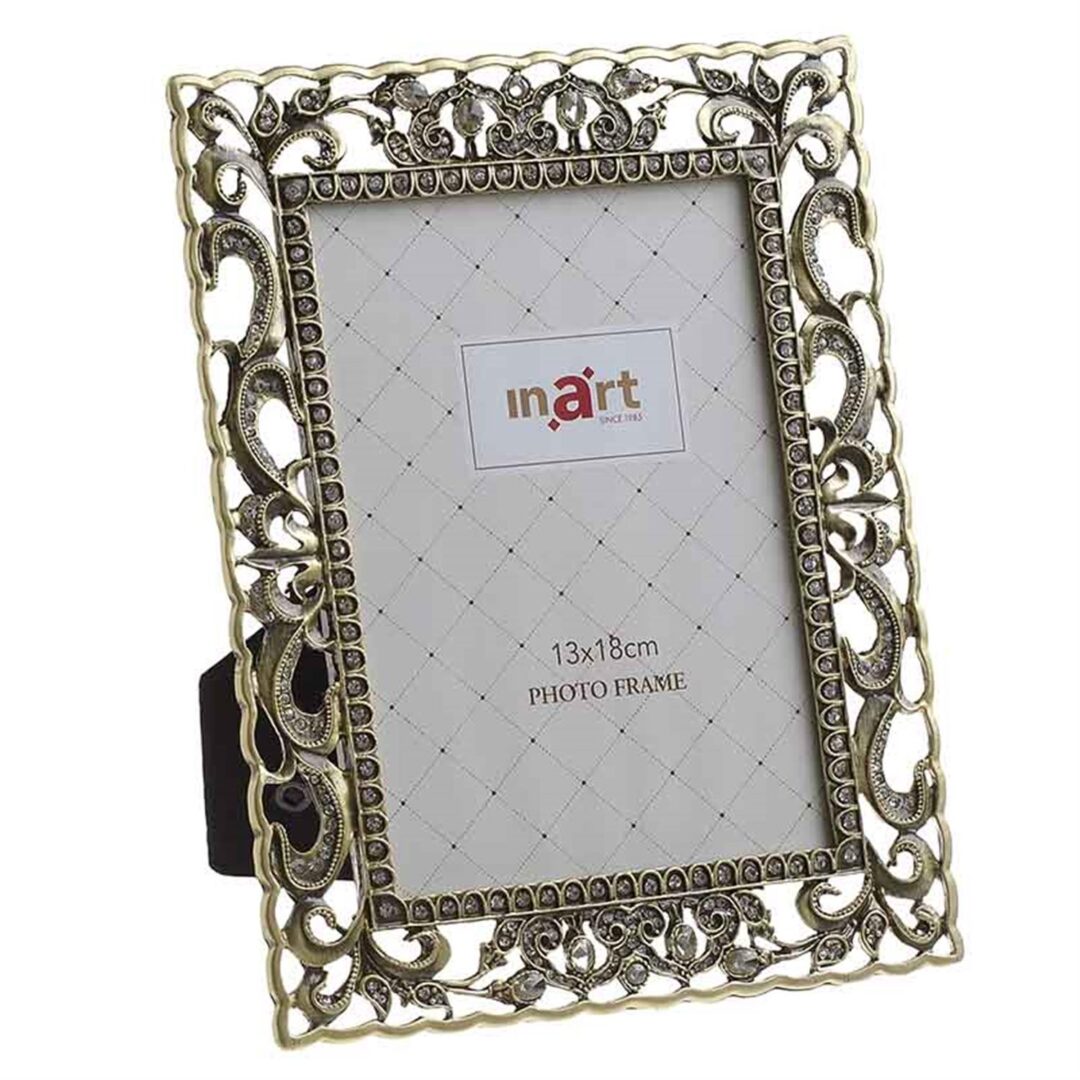 Κορνίζα με στρας μεταλλική αντικέ χρυσή 13x18cm Inart 3-30-744-0391