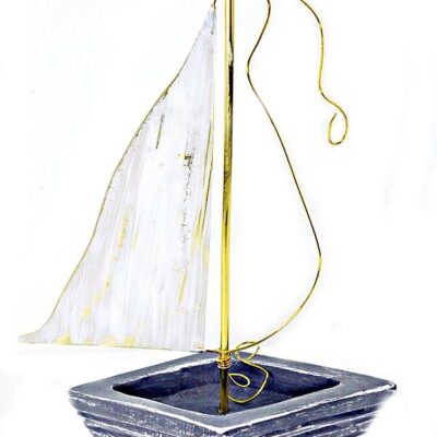 Χειροποίητο διακοσμητικό επιτραπέζιο Καράβι ρόμβος γκρι  κεραμικό 13Χ21cm