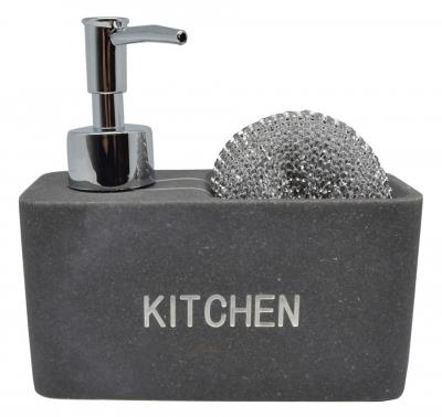Dispenser kitchen με θήκη για σφουγγάρι και όψη πέτρας polyester γκρι/ασημί 14.5x6x14cm
