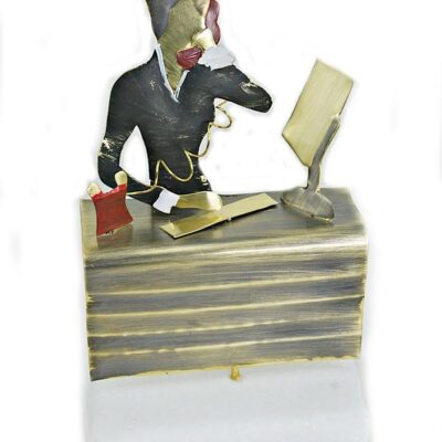 Χειροποίητο επιτραπέζιο διακοσμητικό Γραμματέας με γραφείο από ορείχαλκο σε πέτρινη βάση 7x5x11cm