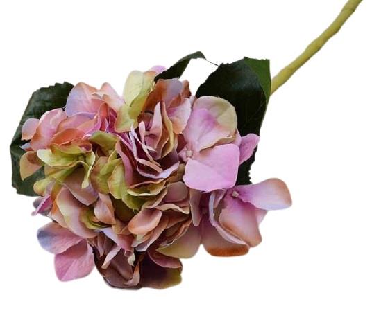 Διακοσμητικό λουλούδι ορτανσία υφασμάτινο ροζ/πράσινο 53cm