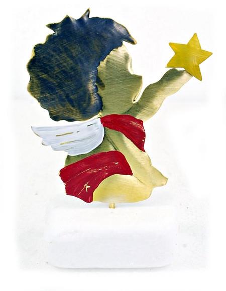 Χειροποίητο διακοσμητικό επιτραπέζιο άγγελος-μωρό με αστέρι σε βάση κόκκινος 6x10cm