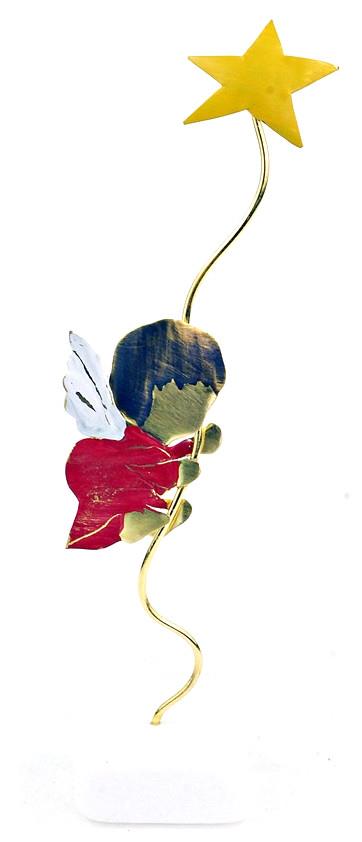 Χειροποίητο διακοσμητικό επιτραπέζιο άγγελος με αστέρι σε βάση κόκκινος 4x18cm