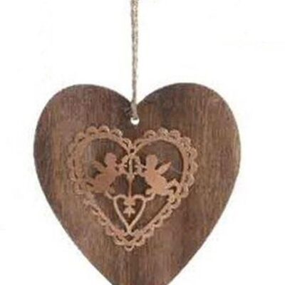 Χριστουγεννιάτικο στολίδι κρεμαστό Καρδιά ξύλινο/μεταλλικό natural/μπρονζέ 7.8x0.5x8cm Kaemingk 550494-2