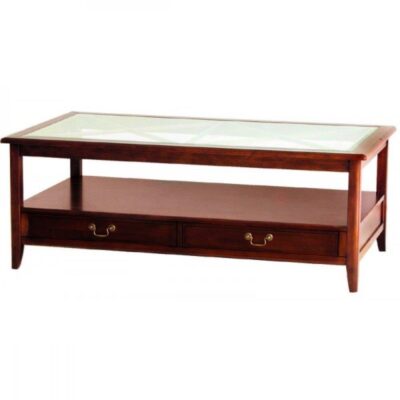 Τραπέζι σαλονιού ξύλινο με γυάλινη επιφάνεια καρυδί 120x60x50cm Home Plus 01.01.0368