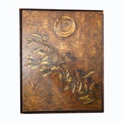 Χειροποίητος πίνακας ζωγραφικής με ανάγλυφα στοιχεία κλαδί ελιάς καφέ/χρυσός 84x104cm