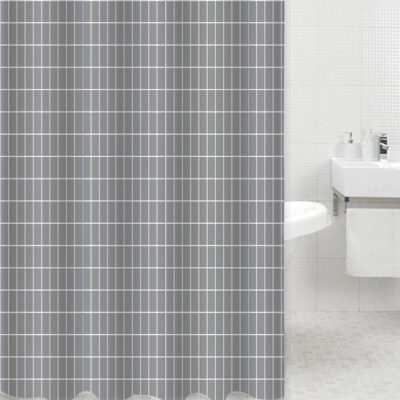 Κουρτίνα μπάνιου καρό polyester γκρι με 12 κρίκους 180x180cm