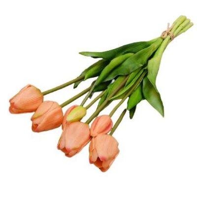 Διακοσμητικό λουλούδι 7 τουλίπες μπουκέτο υφασμάτινο ροδακινί 47cm