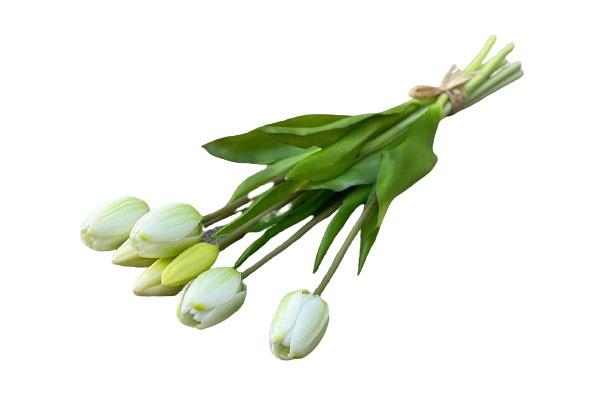 Διακοσμητικό λουλούδι 7 τουλίπες μπουκέτο υφασμάτινο λευκό 40cm