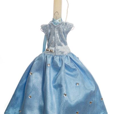 Λαμπάδα χειροποίητη αρωματική λευκή τετράγωνη με φόρεμα Barbie μπλε με στρας 30cm