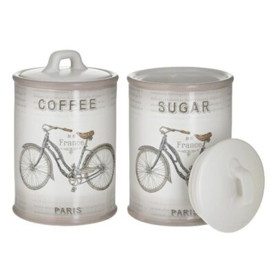 S/2 Βάζα ζάχαρης/καφέ Ποδήλατο πορσελάνινα λευκό/μπεζ 10x10x17cm Inart 3-60-931-0194