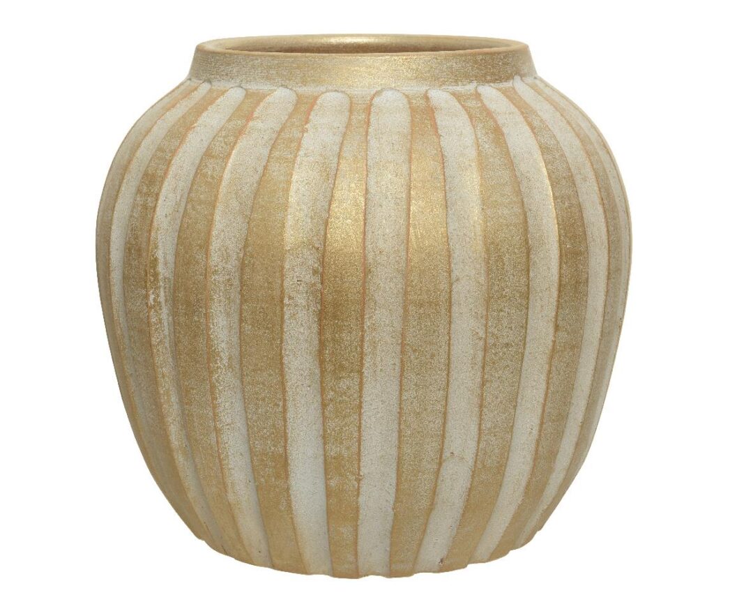 Βάζο διακοσμητικό terracotta λευκό/χρυσό ματ 29x29x27cm
