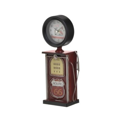 Ρολόι επιτραπέζιο αντλία βενζίνης μεταλλικό κόκκινο 14x9x35cm Inart 3-20-977-0323