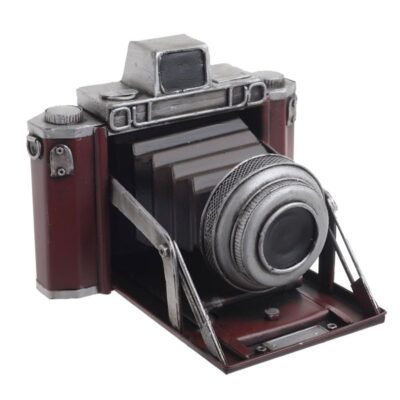 Διακοσμητική μινιατούρα φωτογραφική μηχανή μεταλλική καφέ/μπορντώ 18.5x16.5x14 Inart 3-70-726-0213