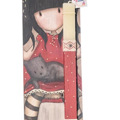 Λαμπάδα Santoro Κορίτσι με γατάκι χειροποίητη αρωματική σε ξύλινη βάση κοσμημάτων κόκκινη 39x13.5cm