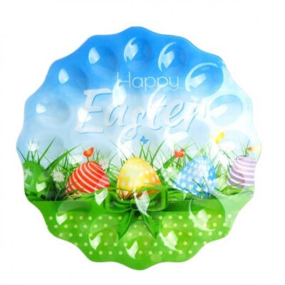 Αυγοθήκη Happy Easter στρογγυλή γυάλινη πολύχρωμη Δ33cm Marva 740288