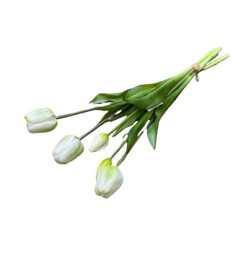 Διακοσμητικό λουλούδι 5 τουλίπες μπουκέτο λευκό 48cm