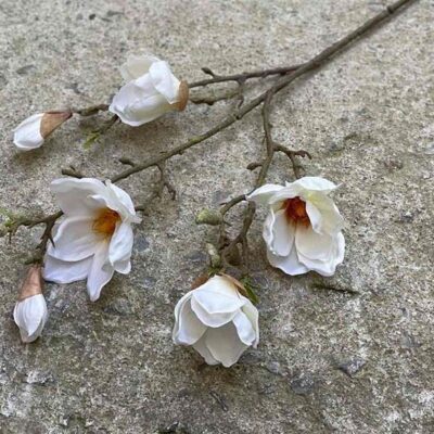 Διακοσμητικό λουλούδι μανώλια κλαδί υφασμάτινο λευκό 86cm