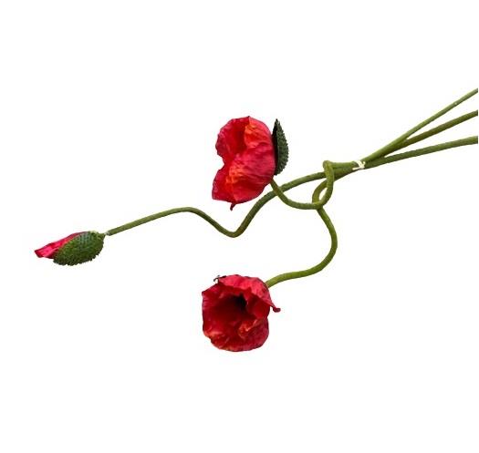 Διακοσμητικό λουλούδι παπαρούνα τρίκλωνο κλαδί κόκκινο 71cm