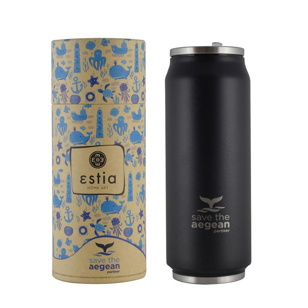 Θερμός/Travel cup Save the Aegean με βουρτσάκι καθαρισμού 500ml μαύρο Estia 01-7843