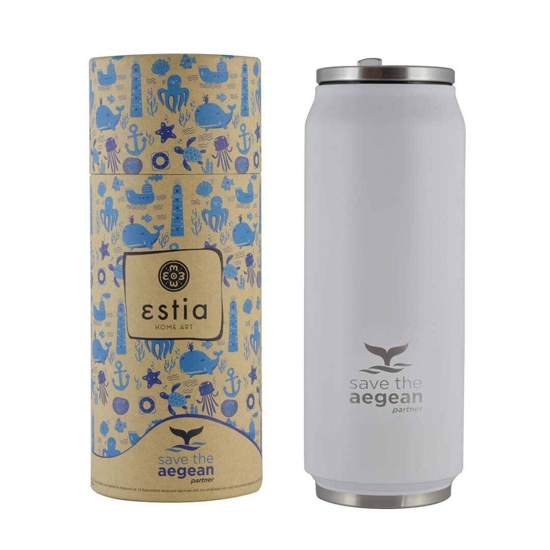 Θερμός/Travel cup Save the Aegean με βουρτσάκι καθαρισμού 500ml λευκό Estia 01-7850