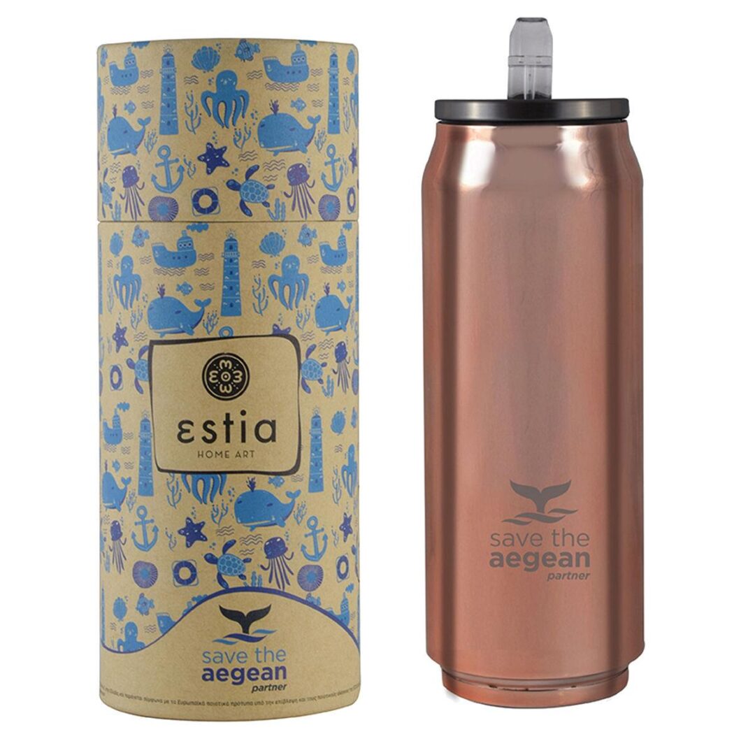 Θερμός/Travel cup Save the Aegean με βουρτσάκι καθαρισμού 500ml rose gold Estia 01-7867