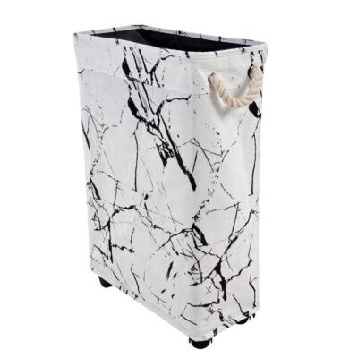 Καλάθι απλύτων laundry με ροδάκια 40l υφασμάτινο άσπρο/μαύρο εφέ μαρμάρου 19x40x60cm