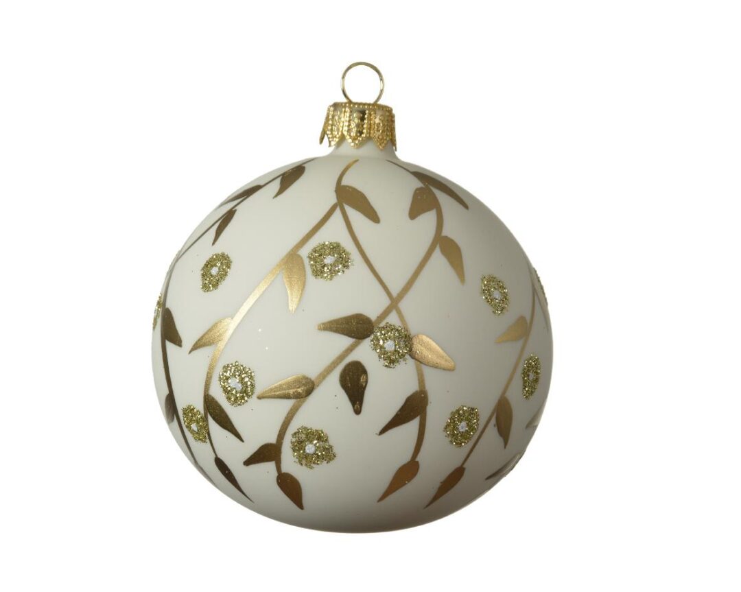 Μπάλα χριστουγεννιάτικη κρεμαστή κλαδιά γυάλινη λευκή/χρυσή Δ8cm