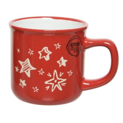 Κούπα χριστουγεννιάτικη αστέρια stoneware γυαλιστερή κόκκινη 9.4x7.5x8.6cm